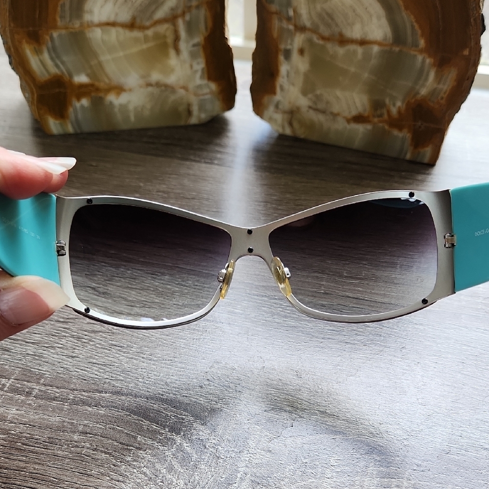 Vintage 90"s Dolce & Gabbana Black and Teal Sunglasses Silver Accents No Case - Picture 3 of 9